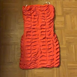 Coral strapless mini dress